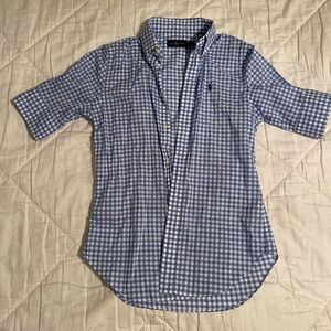 Women’s Polo blue and white gingham button down shirt
